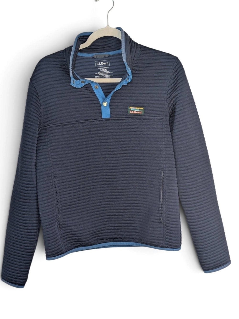 L.L.Bean Men's Airlight Knit Pullover - Size S Regular - Navy / Blue Trim